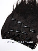 Натуральные волосы на заколках, трессы 7 прядей в наборе: цвет NC натуральный черный