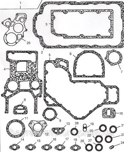 Комплект прокладок нижній U5LB1164 на Perkins 1004.4 і 1004.4 T серії