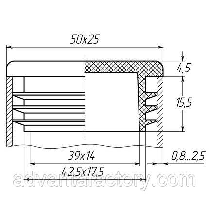 Заглушка прямокутна 50х25 чорна, фото 2