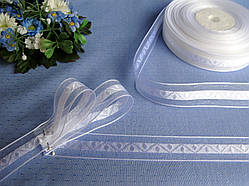 Стрічка ажурна органза + атлас 2.2 см, біла 2.8 грн під час замовлення від 5 м.