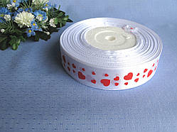 Атласна стрічка 2,5 см, "Сердечка" Бобіна 46 м