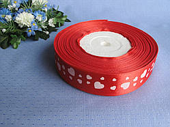 Атласна стрічка 2,5 см, "Сердечка"