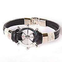 Шкіряний чоловічий браслет штурвал