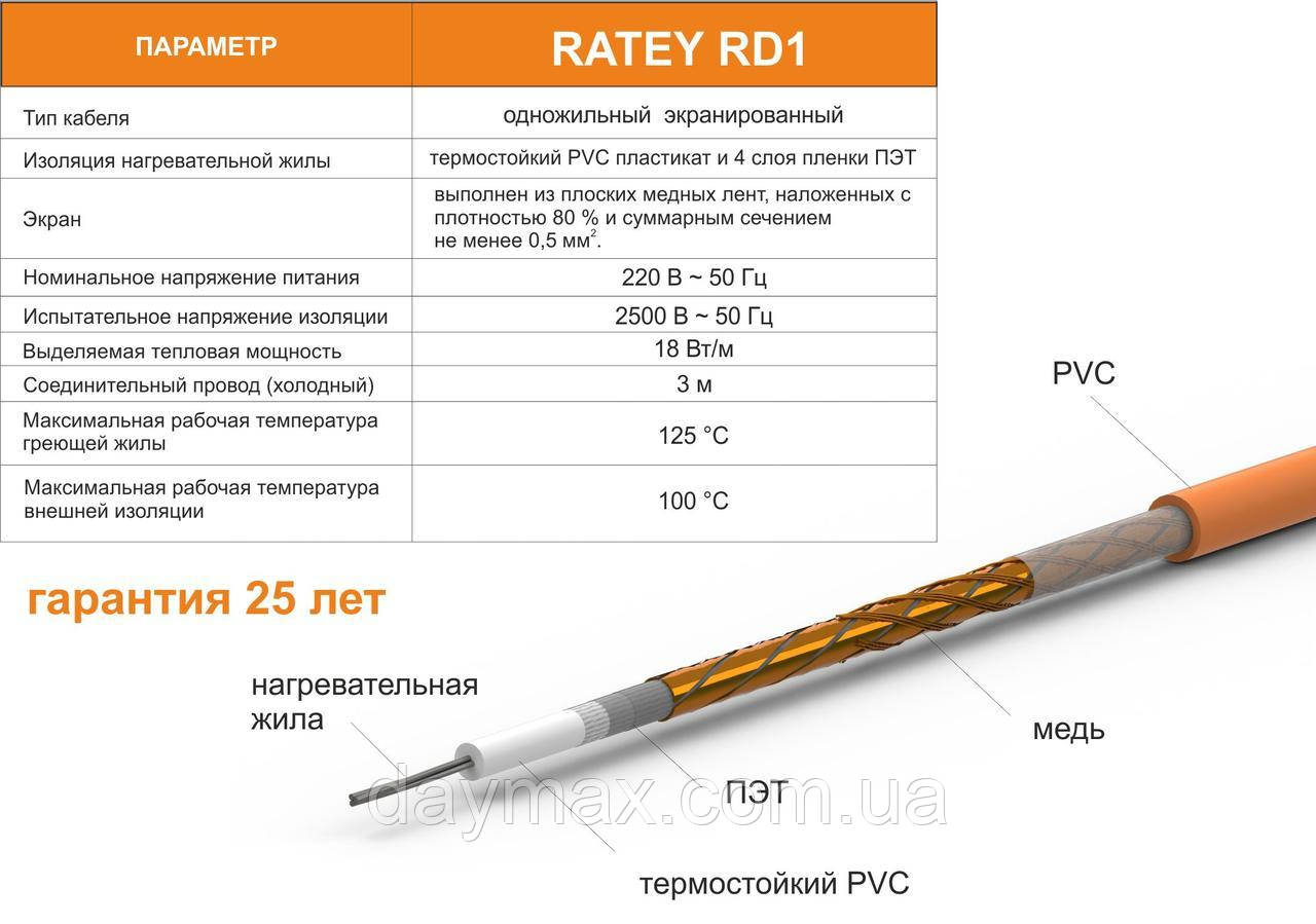 Теплый пол электрический, одножильный RATEY RD1 820 Вт - фото 4 - id-p520035136