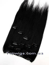 Натуральне волосся на заколках, треси 7 пасм у наборі: колір 1 чорний