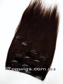 Натуральне волосся на заколках, треси 7 пасм у наборі: колір 3 темно-каштановий