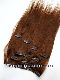 Натуральне волосся на заколках, треси 7 пасм у наборі: колір 6 каштановий