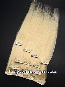 Натуральне волосся на заколках, треси 7 пасм у наборі: колір 26 блондин