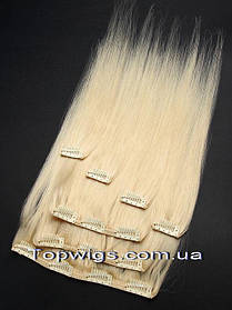 Натуральне волосся на заколках, треси 7 пасм у наборі: колір 60 теплий блондин