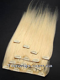 Натуральне волосся на заколках, треси 7 пасм у наборі: колір 613 теплий блондин