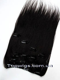 Натуральне волосся на заколках, треси 7 пасм у наборі: колір NC натуральний чорний