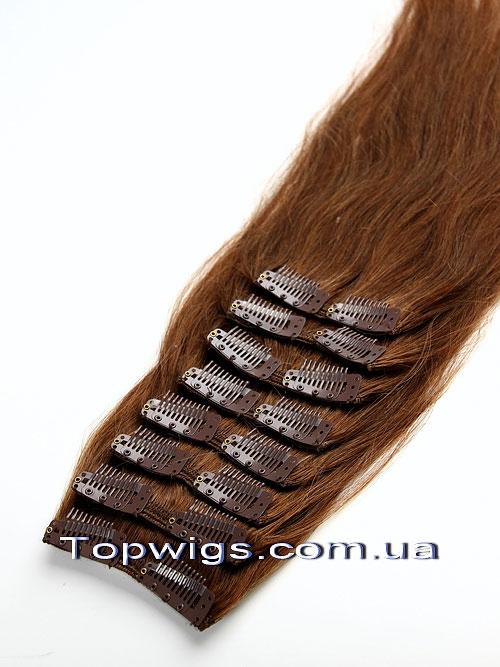 Натуральне волосся на заколках, треси 8 пасм у наборі: колір 8 каштановий, фото 1