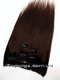 Натуральне волосся на заколках, треси 5 пасм у наборі: колір 3 темно-шоколадний