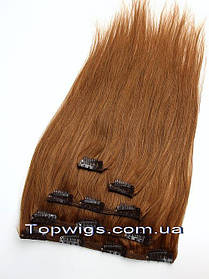 Натуральне волосся на заколках, треси 5 пасм у наборі: колір 17 каштановий