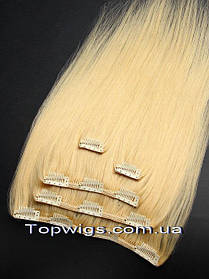 Натуральне волосся на заколках, треси 5 пасм у наборі: колір 22 пшеничний блондин