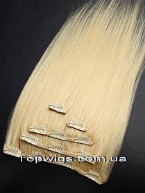 Натуральне волосся на заколках, треси 5 пасм у наборі: колір 26 блондин