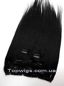 Натуральне волосся на заколках, треси 5 пасм у наборі: колір 1 чорний