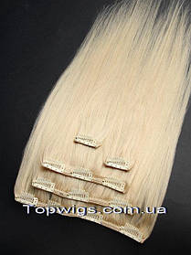 Натуральне волосся на заколках, треси 5 пасм у наборі: колір 60 теплий блондин