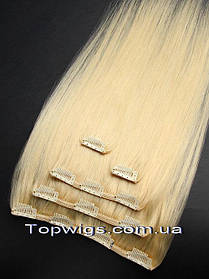 Натуральне волосся на заколках, треси 5 пасм у наборі: колір 613 блондин