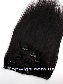 Натуральне волосся на заколках, треси 5 пасм у наборі: колір NC натуральний чорний