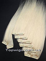 Натуральные волосы на заколках, трессы 8 прядей в наборе: цвет 60A отбеленный блондин