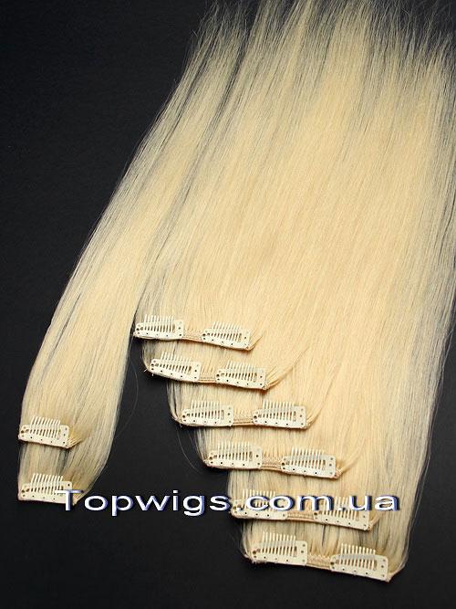 Натуральне волосся на заколках, треси 8 пасм у наборі: колір 613 блондин, фото 1