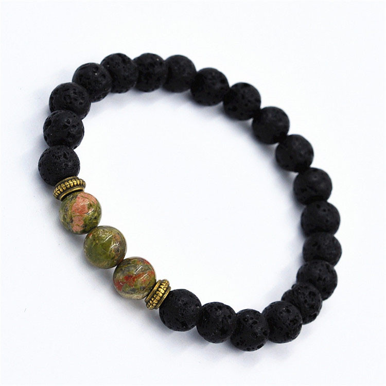 Браслет з натурального каменю Вулканічна лава зі змійовиком, фото 1