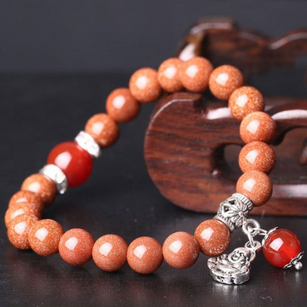 Браслет з натурального каменю золотий Авантюрин з пером, фото 1