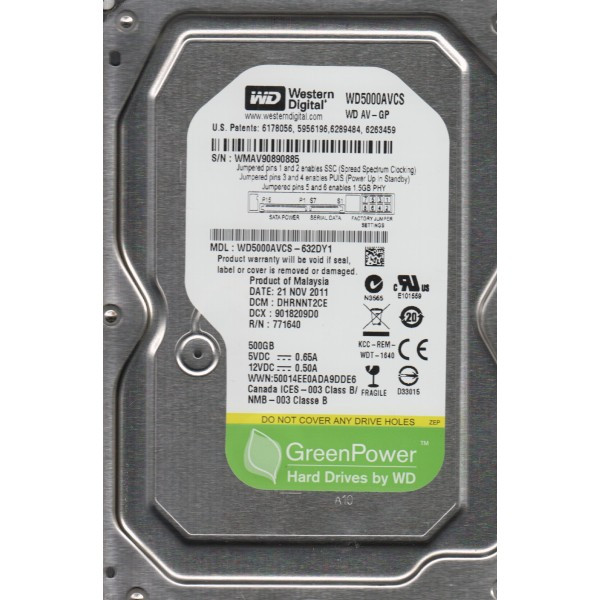 Винчестер 500GB Western Digital WD5000AVCS SATA2, 5400 rpm, 16MB, Green - фото 1 - id-p562700643