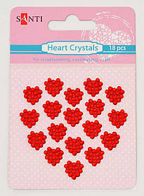 Набір червоних стразів-кристалів у формі серця на клейовій основі, 18 шт.