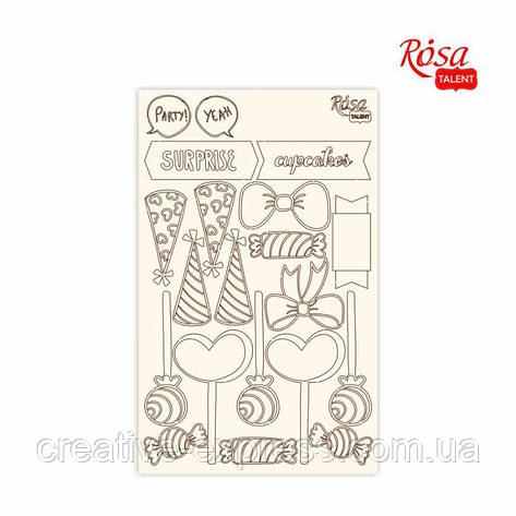 Чіпборд для скрапбукінгу „Cake delicious“ 2, білий картон, 12,8х20см, ROSA TALENT, фото 1