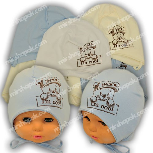 Дитячі шапки з трикотажу на зав'язках, Y1027, фото 1