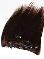 Натуральные волосы на заколках, трессы 4 пряди в наборе: цвет 3 горький шоколад