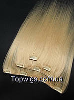 Натуральные волосы на заколках, трессы 4 пряди в наборе: цвет 26 блондин