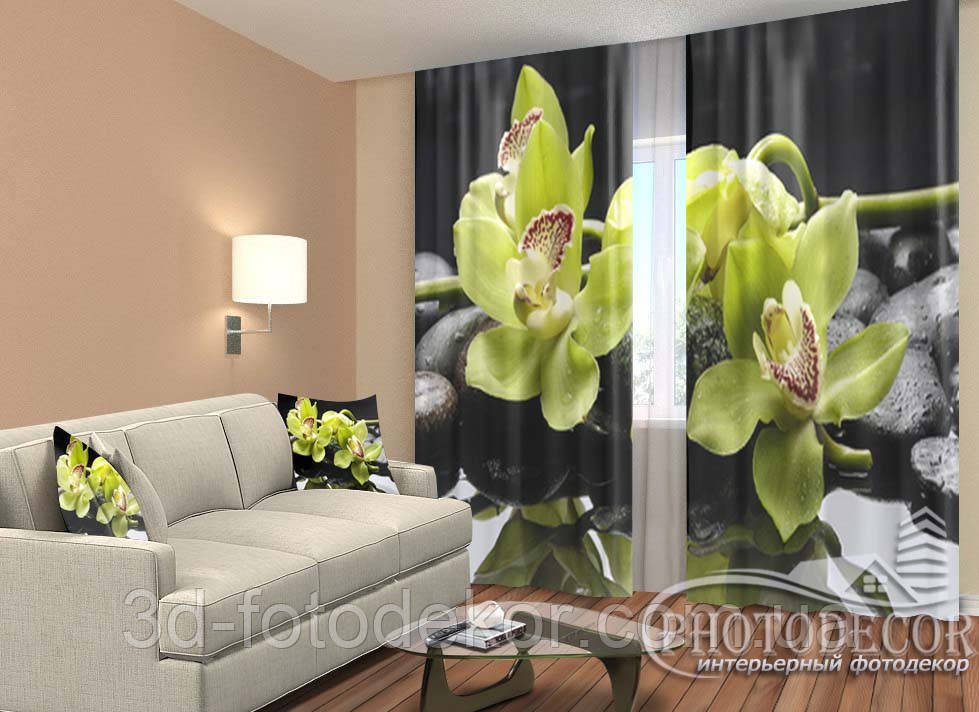 Фото Штори "Жовті орхідеї" 2,5м*2,9м (2 полотна по 1,45м), тасьма