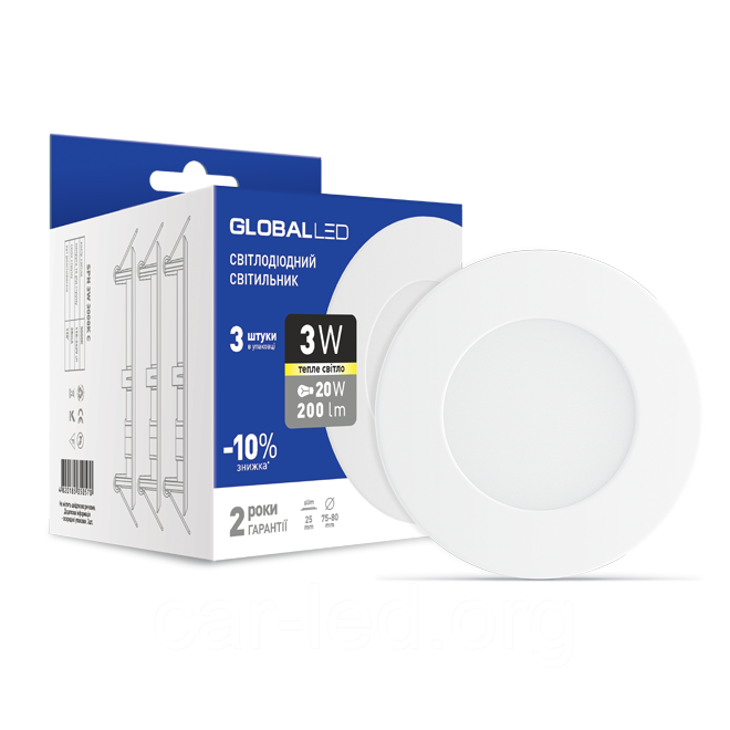 LED СВІТИЛЬНИК GLOBAL SPN 3 W ТЕПЛЕ ЗВІТЛО (3 шт. В УП) (3-SPN-001)