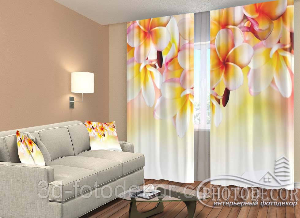 3D Фото Штори "Жовті франжіпані" 2,5м*2,6м (2 полотна по 1,30м), тасьма