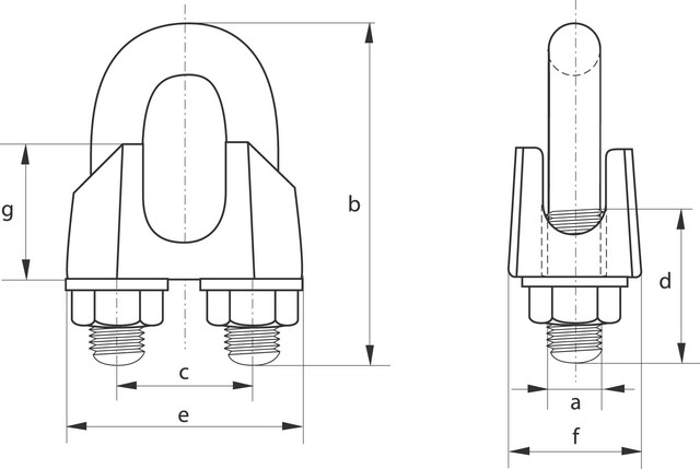 Схема габаритных и присоединительных размеров зажима DIN 741