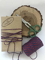 Кольорова нитка бавовна, мотузки, шпагат, декоративний шнур для упаковки, колір червоний з синім