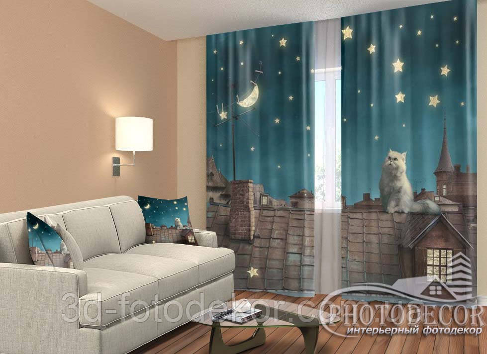 Фото Штори "Кіт на даху" 2,5м*2,6м (2 полотна 1,30м), тасьма