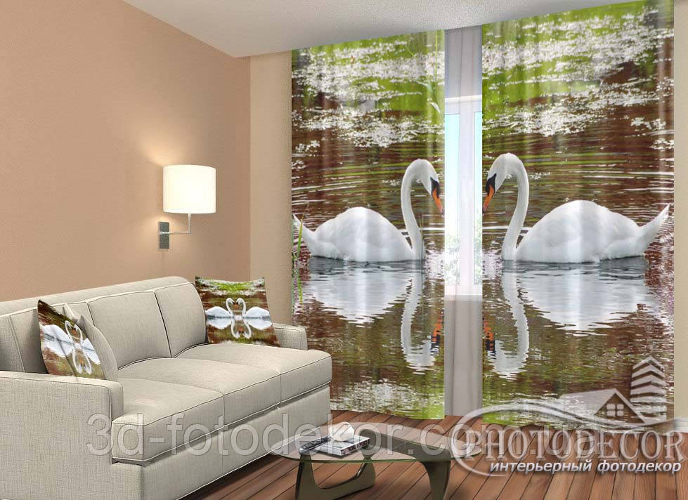 Фото Штори "Лебеді в ставку" 2,5м*2,6м (2 полотна по 1,30м), тасьма