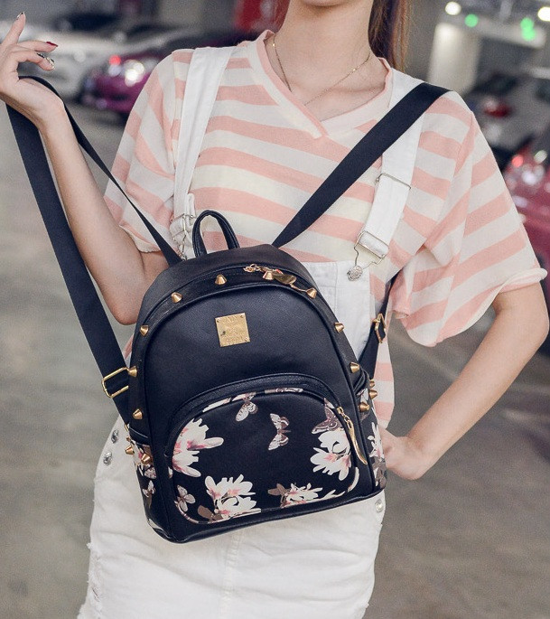 Женский рюкзачок с цветами Черный - фото 2 - id-p563287913