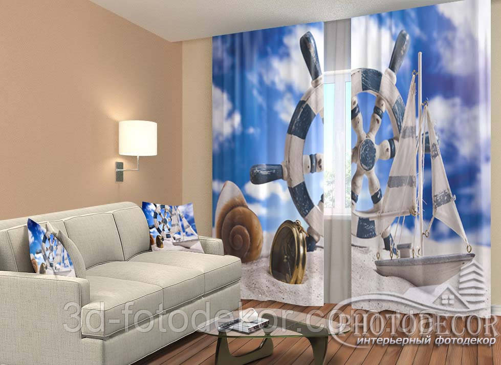 Фото Штори "Морське настрій" 2,5 м*2,9 м (2 половинки по 1,45 м), тасьма