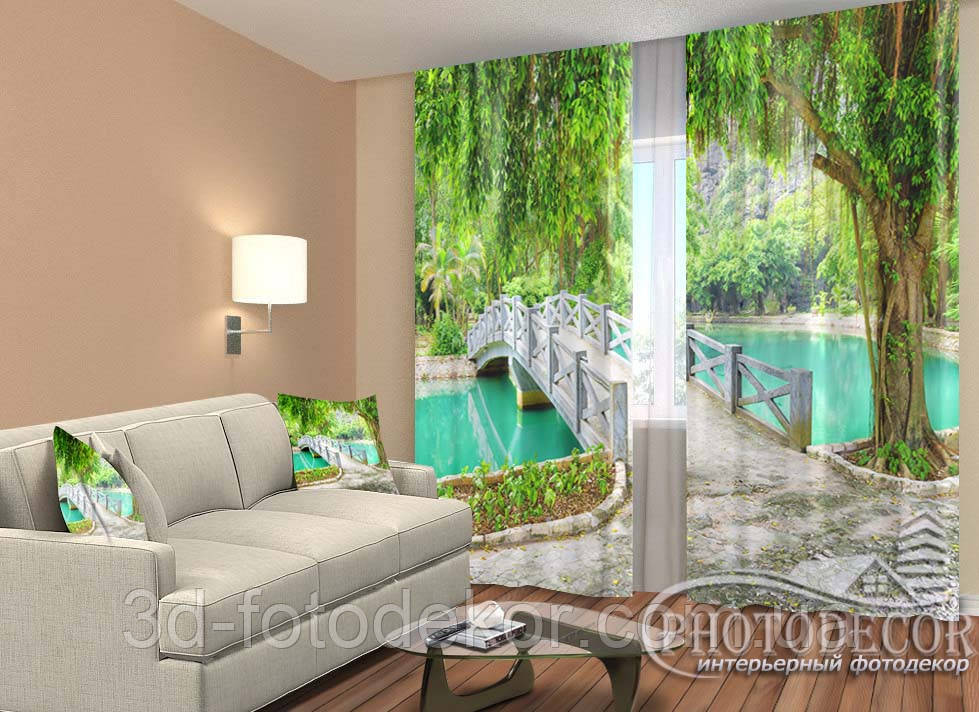 Фото Штори "Міст у парку" 2,5 м*2,6 м (2 полотна по 1,30 м), тасьма