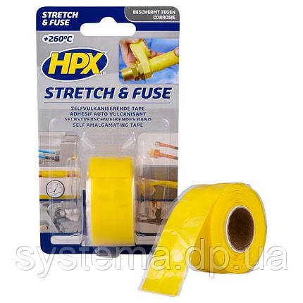 HPX Силіконова вулканизирующая стрічка для газу STRETCH & FUSE жовта 25 мм x 3 м, фото 2