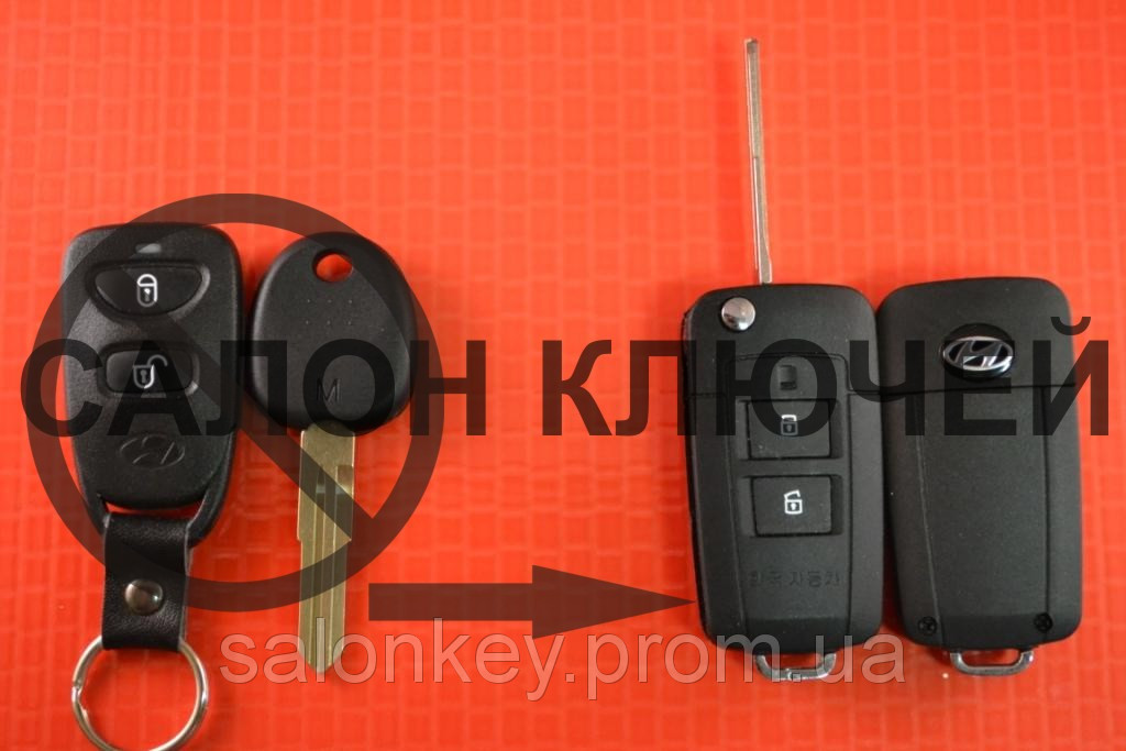 Hyundai выкидной ключ 2 кнопки Для переделки Вид №2 Black - фото 1 - id-p38702835