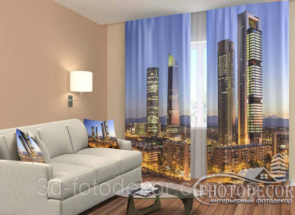 Фото Штори "Хмарочоси Іспанії" 2,5м*2,9м (2 полотна по 1,45м), тасьма