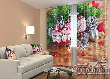 Новорічні Фото Штори "Новорічні іграшки" 2,5м*2,6м (2 полотна по 1,30м), тасьма
