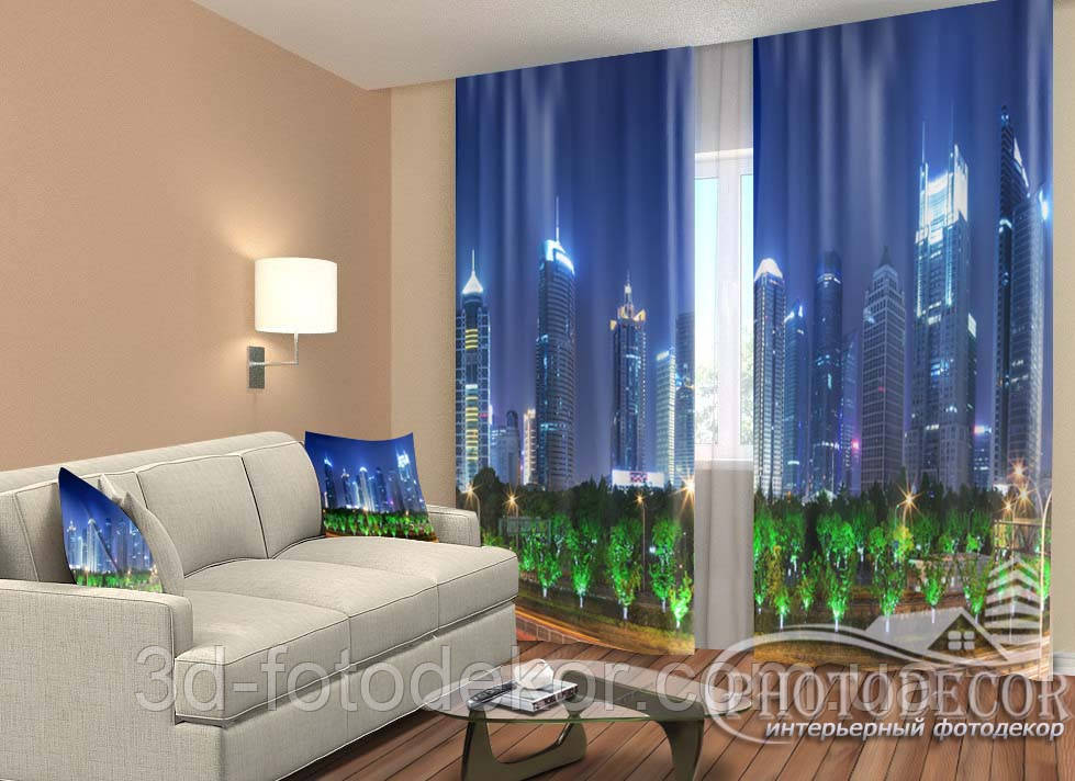 Фото Штори "Нічне місто 3" 2,5м*2,6м (2 полотна по 1,30м), тасьма
