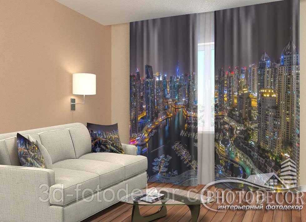 Фото Штори "Нічне місто" 2,5м*2,9м (2 полотна по 1,45м), тасьма, фото 1